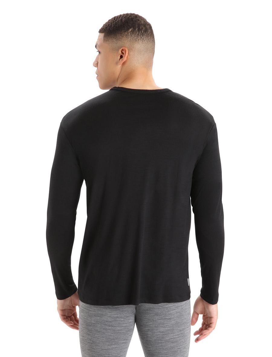 Icebreaker Merino Granary Pocket T-Shirt Férfi Long Sleeve Fekete | HU 1239NWYB